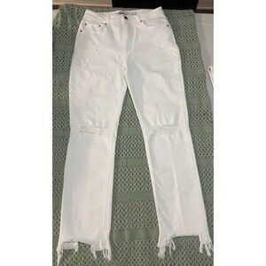Tinseltown White High Rise Stretch Fray Hem Jeans Sz 5 Grunge Summer Festival